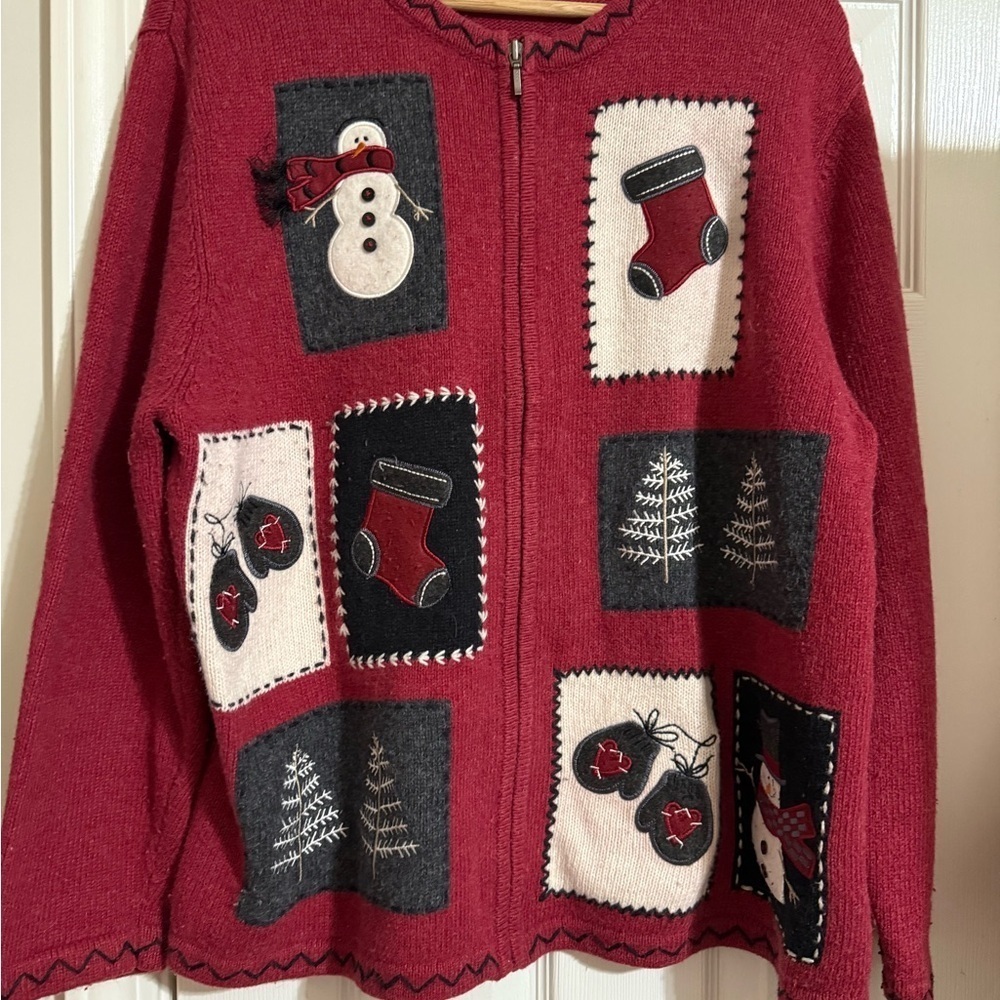 Croft & Barrow Wool Blend Holiday Cardigan - Size 1X - Picture 2 of 11